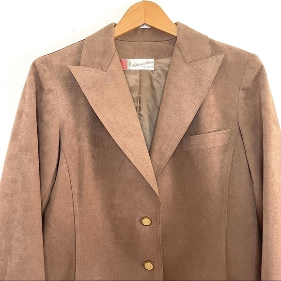 Vintage Abe Schrader Ultra Suede Peak Lapel Button Front Blazer Jacket Tan Small - Picture 3 of 16